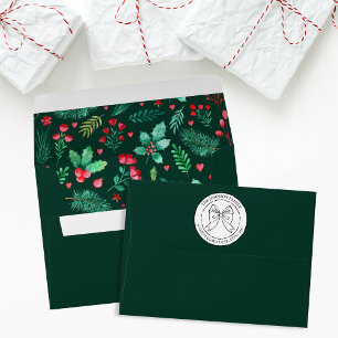 Watercolor Holly and Red Berries Dark Green Envelope