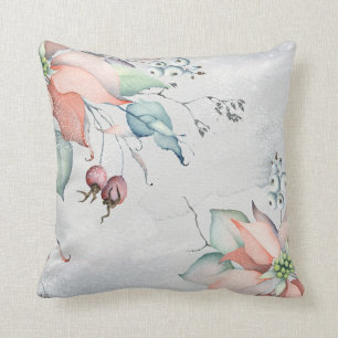 Watercolor Holly Berries and Poinsettias Christmas Cushion