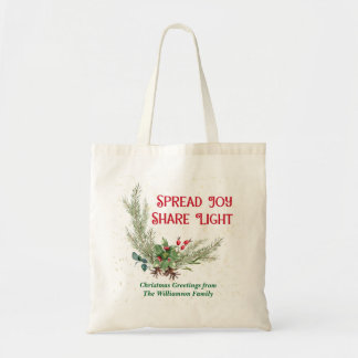 Watercolor Holly Berries Bouquet Christmas Tote Bag