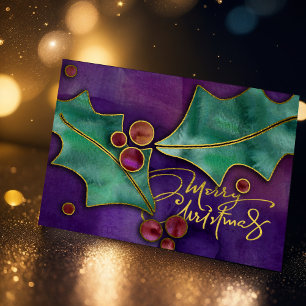 Watercolor Holly Berries Holiday Merry Christmas