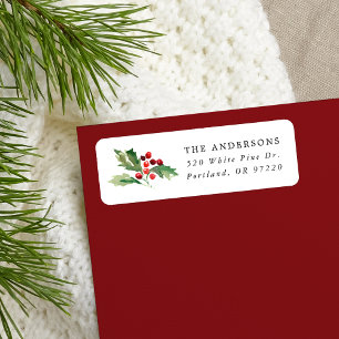 Watercolor Holly Berries Holiday Return Address