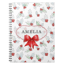 Watercolor Holly Berries Red Ribbon Custom Name