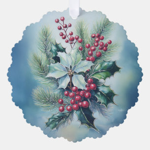 Watercolor Holly & Berries Tree Ornament Card