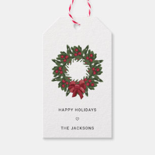 Watercolor Holly Berries Wreath Custom  Gift Tags