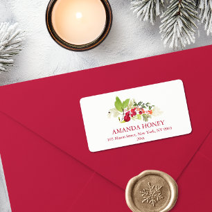 Watercolor Holly Berry Christmas Address Label
