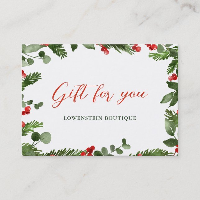 Watercolor Holly Berry Christmas Gift Certificate (Front)