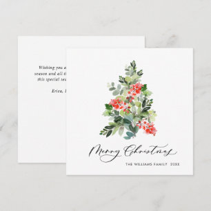 Watercolor Holly Berry Christmas Tree Greeting Holiday Card