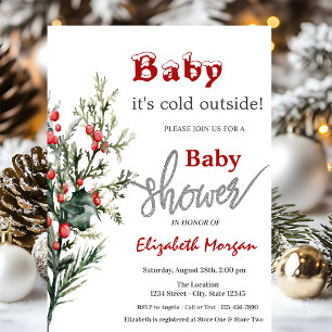 Watercolor Holly Berry Greenery Baby Shower  Invitation