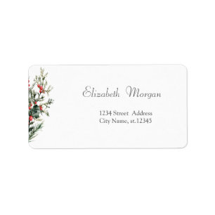 Watercolor Holly Berry Greenery Label