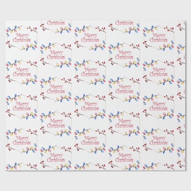 Watercolor Holly Berry Merry Christmas  Wrapping P Wrapping Paper (Flat)