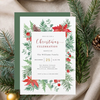 Watercolor  Holly Christmas Celebration Invitation