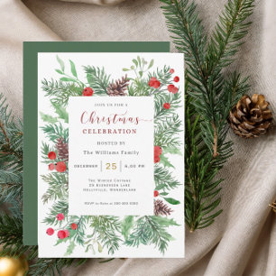 Watercolor  Holly Christmas Celebration Invitation