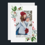 Watercolor Holly Christmas Greenery Couple Photo Holiday Card<br><div class="desc">Modern Elegant Merry Christmas Watercolor Holly and Greenery Couple Photo Holiday Card</div>