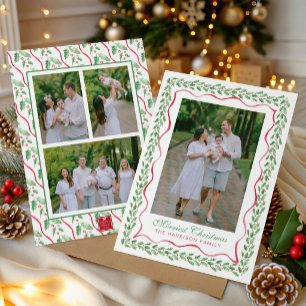 Watercolor Holly Christmas Photo Holiday Card