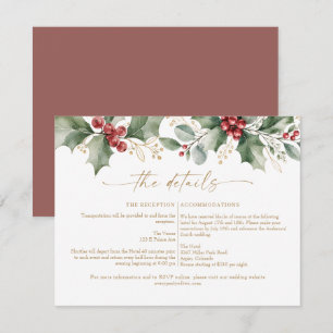 Watercolor Holly Christmas Wedding Details Card