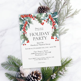 Watercolor Holly Festive Holiday Party Invitation