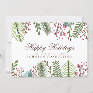 Watercolor Holly Foliage   Holiday Greetings