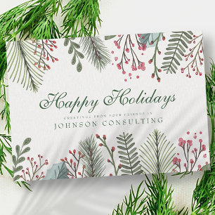 Watercolor Holly Foliage Holiday Greetings