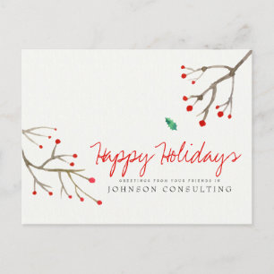 Watercolor Holly Foliage   Holiday Greetings Postcard
