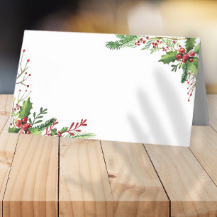 Watercolor Holly Foliage Holiday Place Card