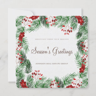 Watercolor Holly Foliage   Season's Greetings