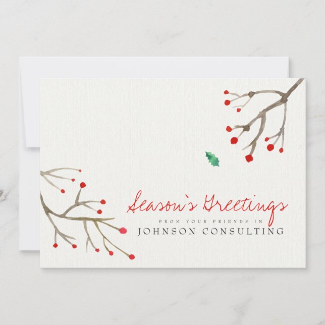 Watercolor Holly Foliage | Season's Greetings Holiday Card (Front)