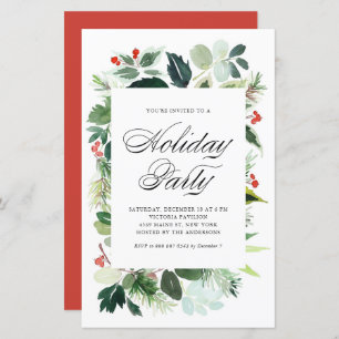 Watercolor Holly Greenery Holiday Party Invitation