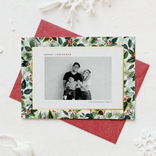 Watercolor Holly Greenery Pattern Photo Christmas