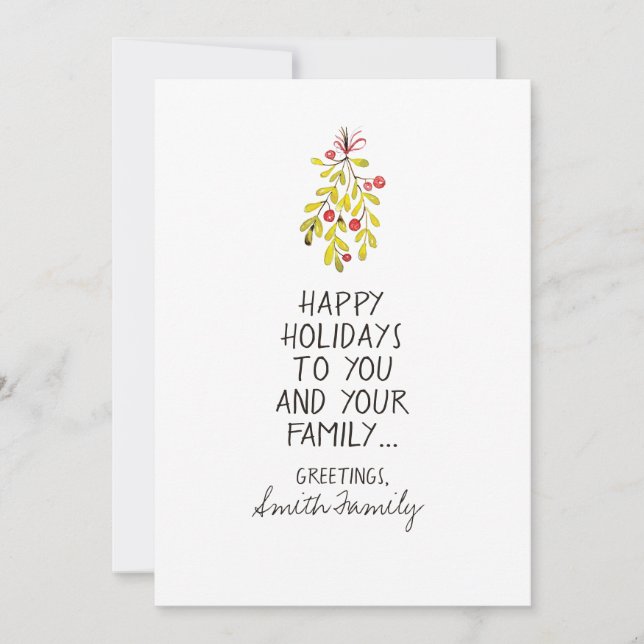 Watercolor Holly Happy Holiday Greetings (Front)