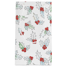 Watercolor Holly Leaves and Red Berries Christmas