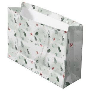 Watercolor Holly Leaves Pattern Christmas Art Plan Large Gift Bag