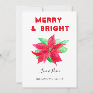 Watercolor Holly Merry and Bright  Holiday Card