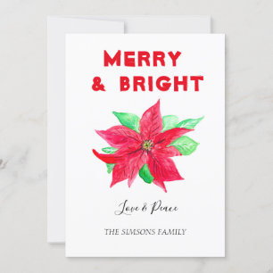 Watercolor Holly Merry and Bright Holiday Card