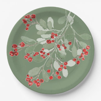 Watercolor Holly Paper Plate