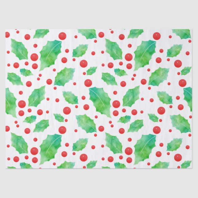 Watercolor Holly Pattern  Tissue Paper (Front)