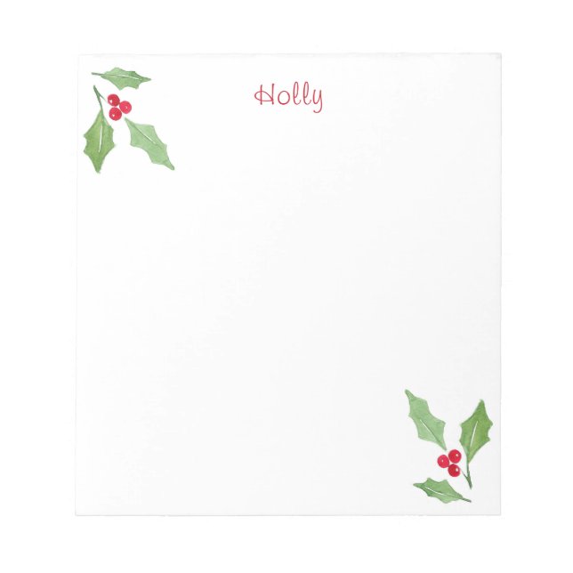 Watercolor Holly Sprig 2 Notepad (Front)