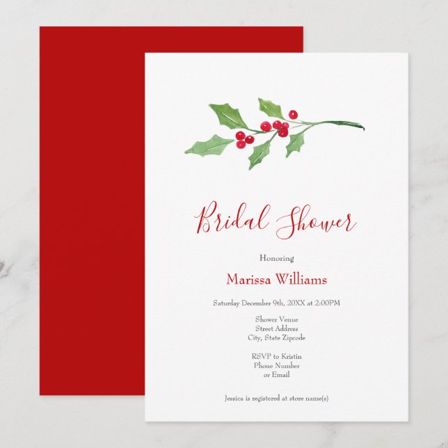Watercolor Holly Sprig Invitation (Front/Back)
