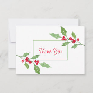 Watercolor Holly Sprig   Thank You Card