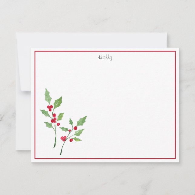 Watercolor Holly Sprigs Card (Front)