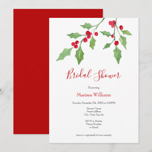 Watercolor Holly Sprigs Invitation