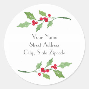 'Watercolor Holly Sprigs' Labels
