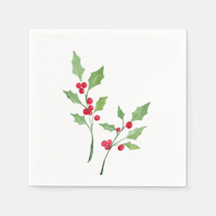 Watercolor Holly Sprigs Napkin