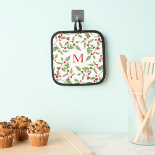 Watercolor Holly Wreath 3 Pot Holder