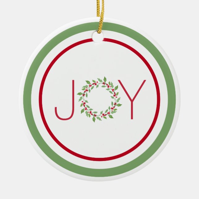 Watercolor Holly Wreath  Ceramic Tree Decoration (Front)