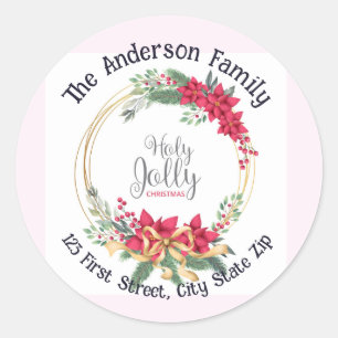 Watercolor Holly Wreath Christmas Custom  Classic Round Sticker