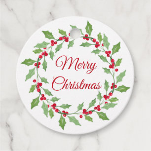 Watercolor Holly Wreath Favour Tags