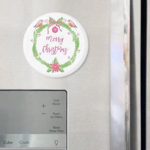 Watercolor Holly Wreath "Merry Christmas" Magnet