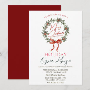 Watercolor Holly Wreath Open House Invitation