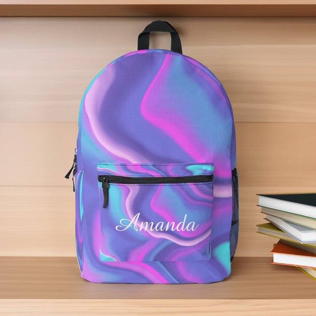 Watercolor Hologram Purple Pink & Abstract Pattern Printed Backpack (Watercolor Hologram Purple Pink & Abstract Pattern Printed Backpack)