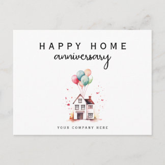Watercolor Home Balloons Anniversary Postcard